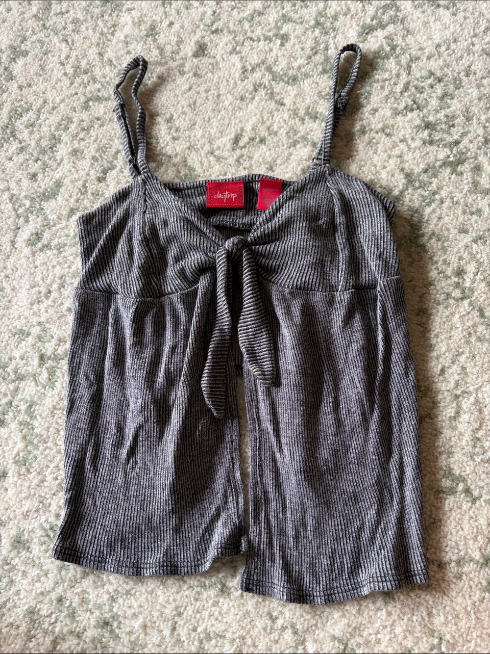 Daytrip Gray Ribbed Tie-Front Cami Top